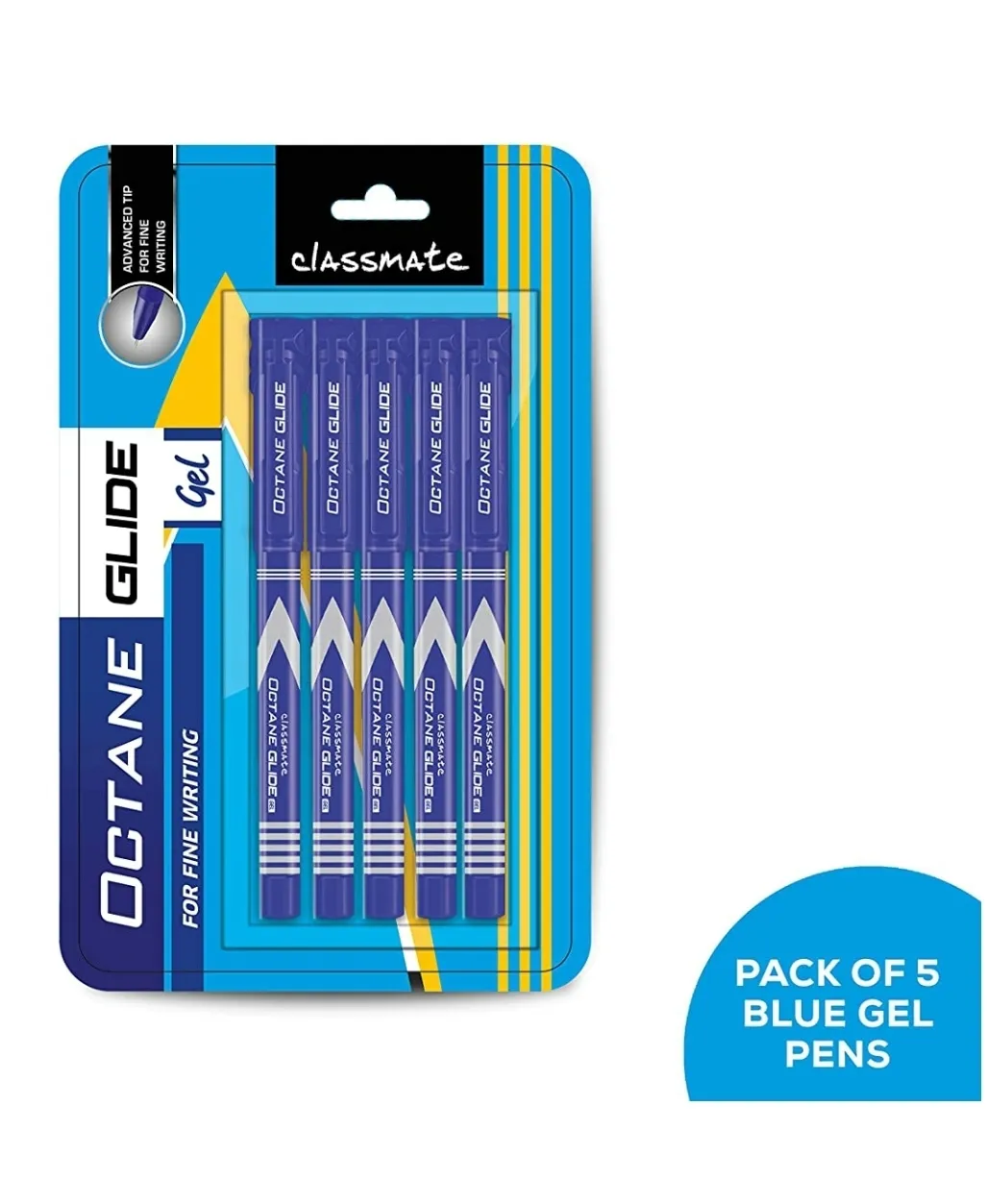 Classmate Octane Glide Gel- Blue Pen, Pack of 5 pens, Blister Pack
